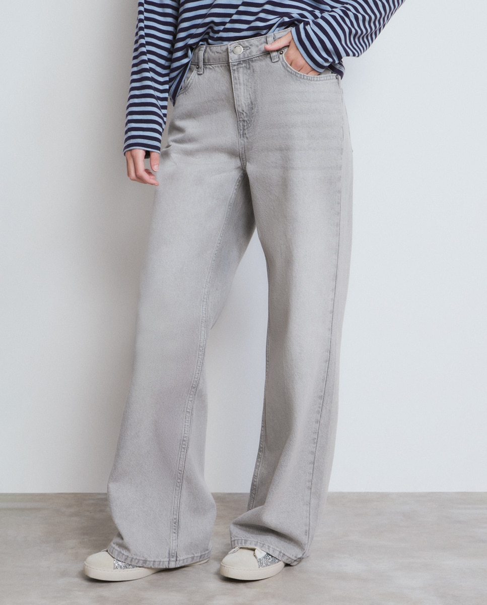 Jeans com Corte a Direito com Asas Glitter Cinzento-4