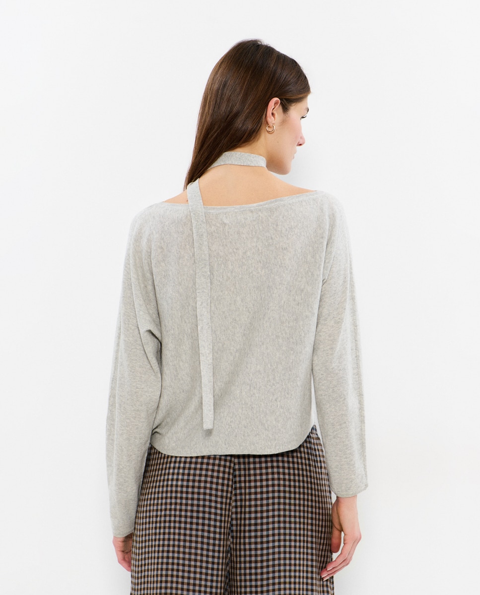 Camisola com Ombro Caído e Choker Cinzento-claro-2