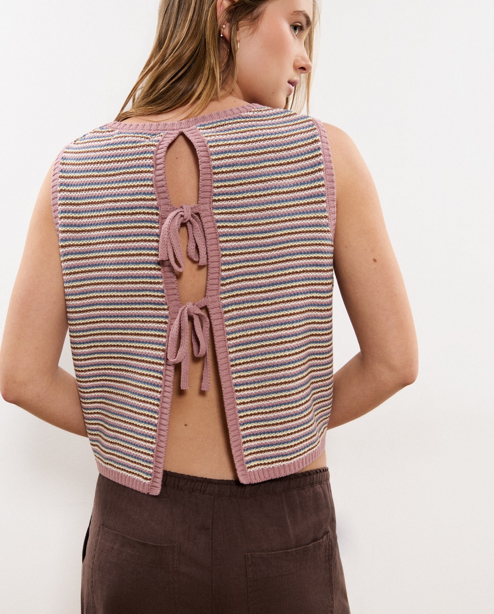 Top de Malha Às Riscas com Laços Multicolor-1