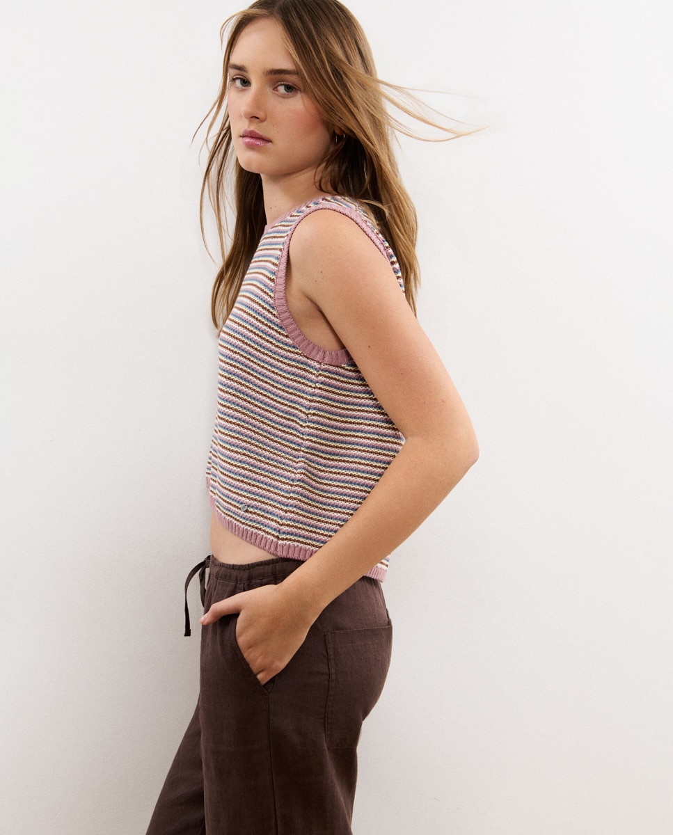 Top de Malha Às Riscas com Laços Multicolor-2