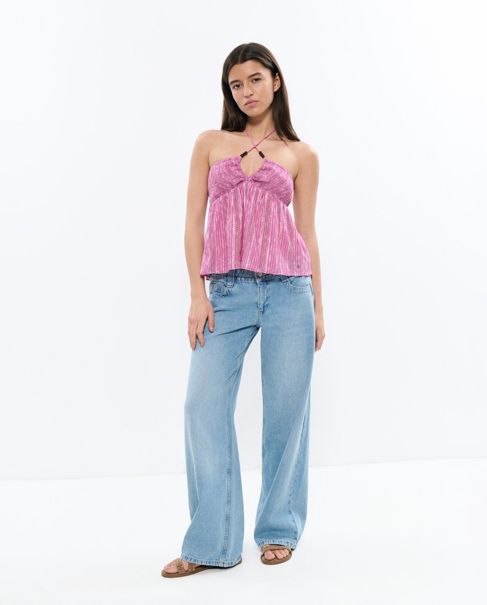 Top Às Riscas com Lurex Rosa-3