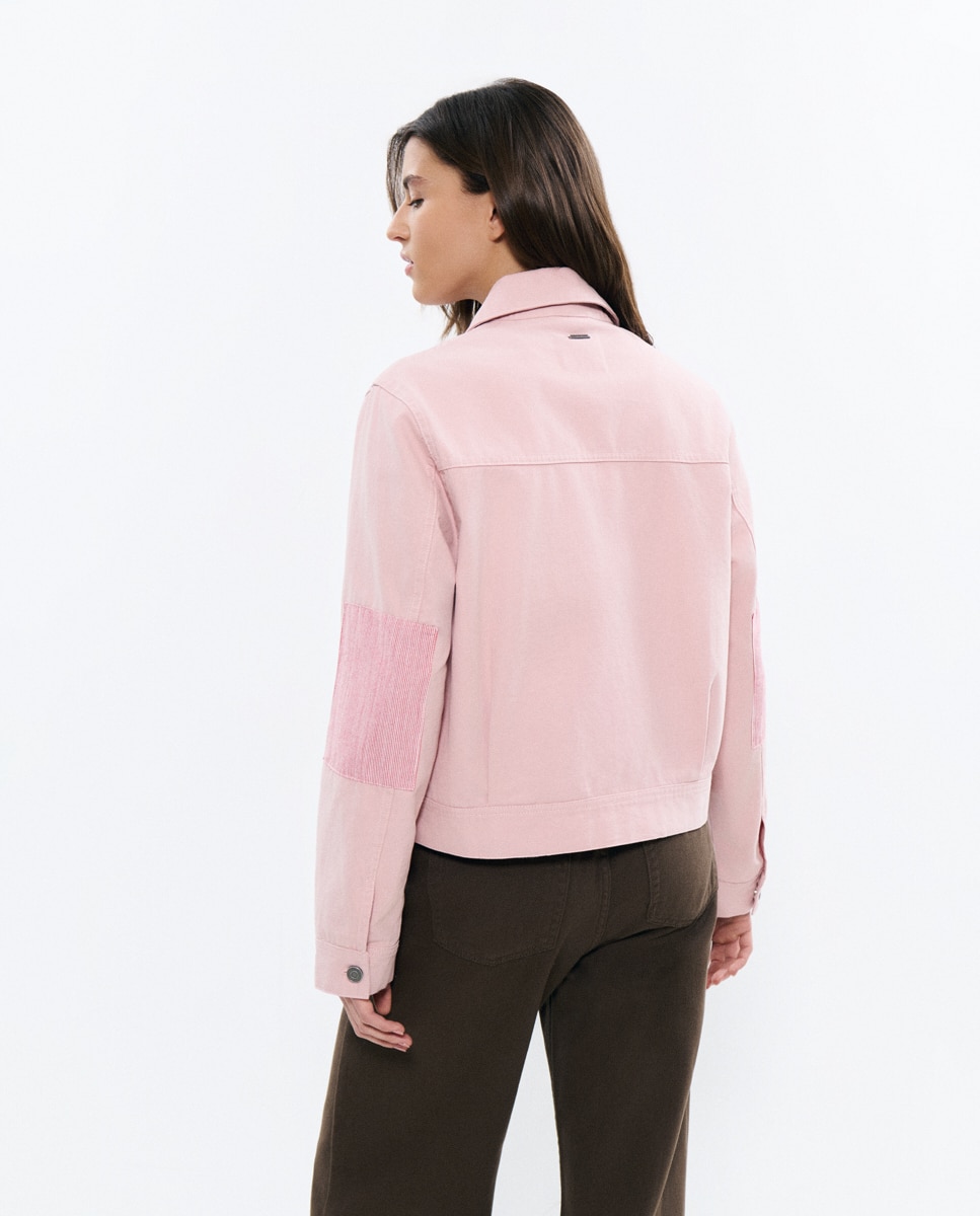 Blusão Jeans de Algodão com Cotoveleiras Rosa-2