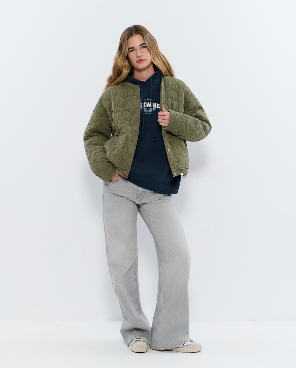 Blusão Bomber com Estampado Grande Caqui-3