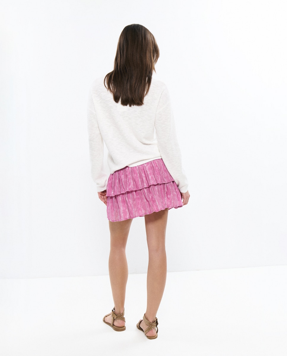 Saia Curta Às Riscas com Lurex Rosa-2
