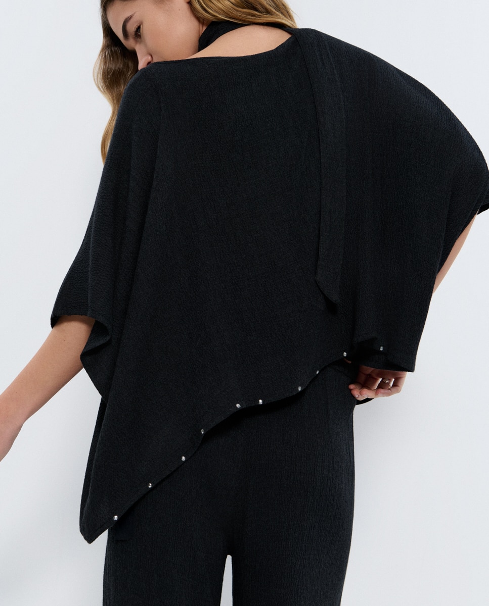 Camisola com Tachas e Cachecol Preto-2