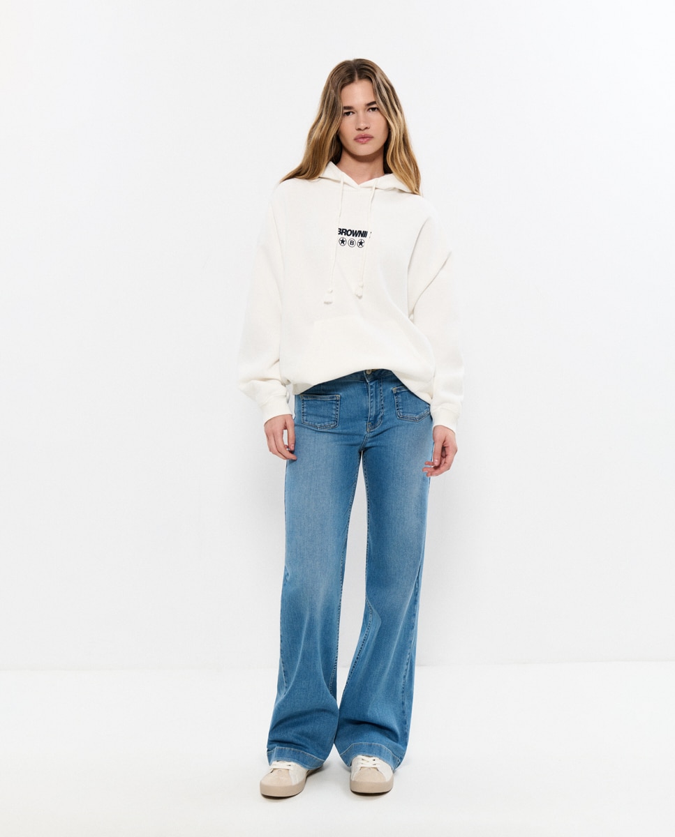 Jeans com Corte a Direito e Bolsos Azul denim-2
