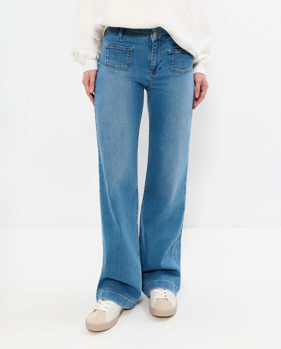Jeans com Corte a Direito e Bolsos Azul denim-3