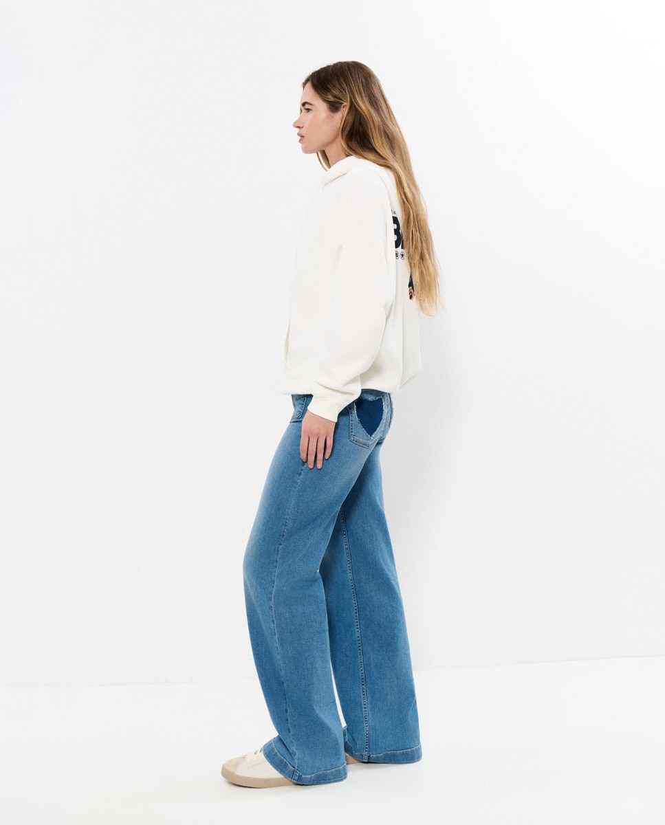 Jeans com Corte a Direito e Bolsos Azul denim-4