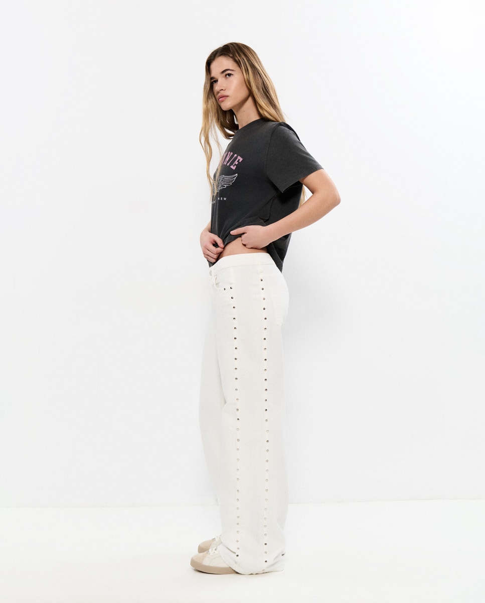 Imagem 0 de Jeans com Corte a Direito com Tachas Laterais