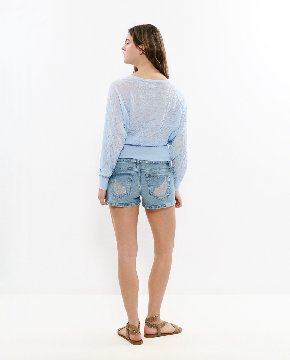 Camisola de Fio com Textura Azul-celeste-2