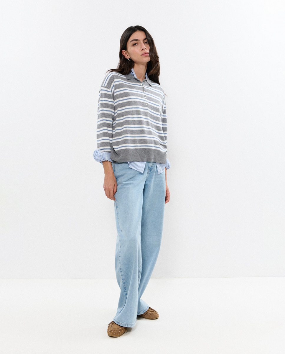Camisola Às Riscas Cinzento-3