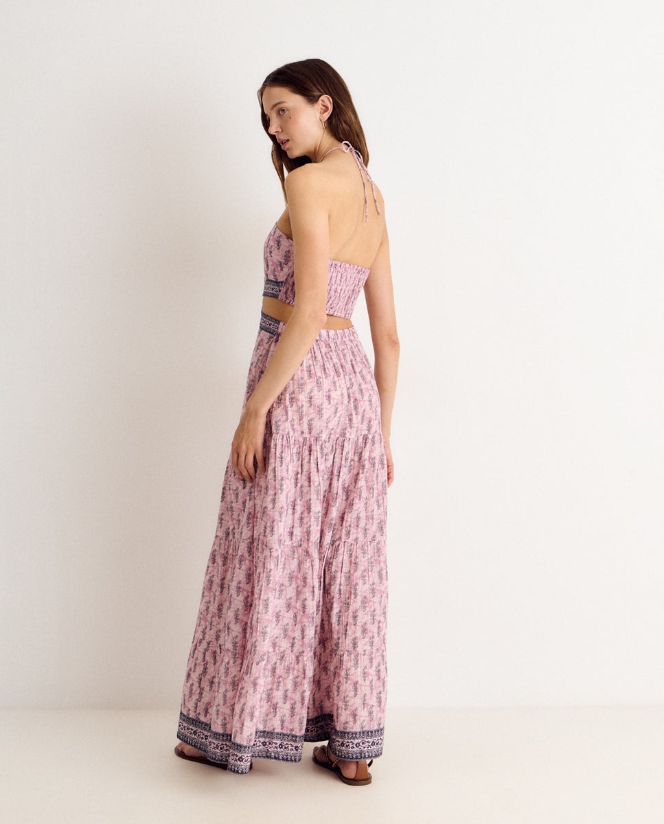 Vestido Comprido Estampado com Aberturas Malva-2