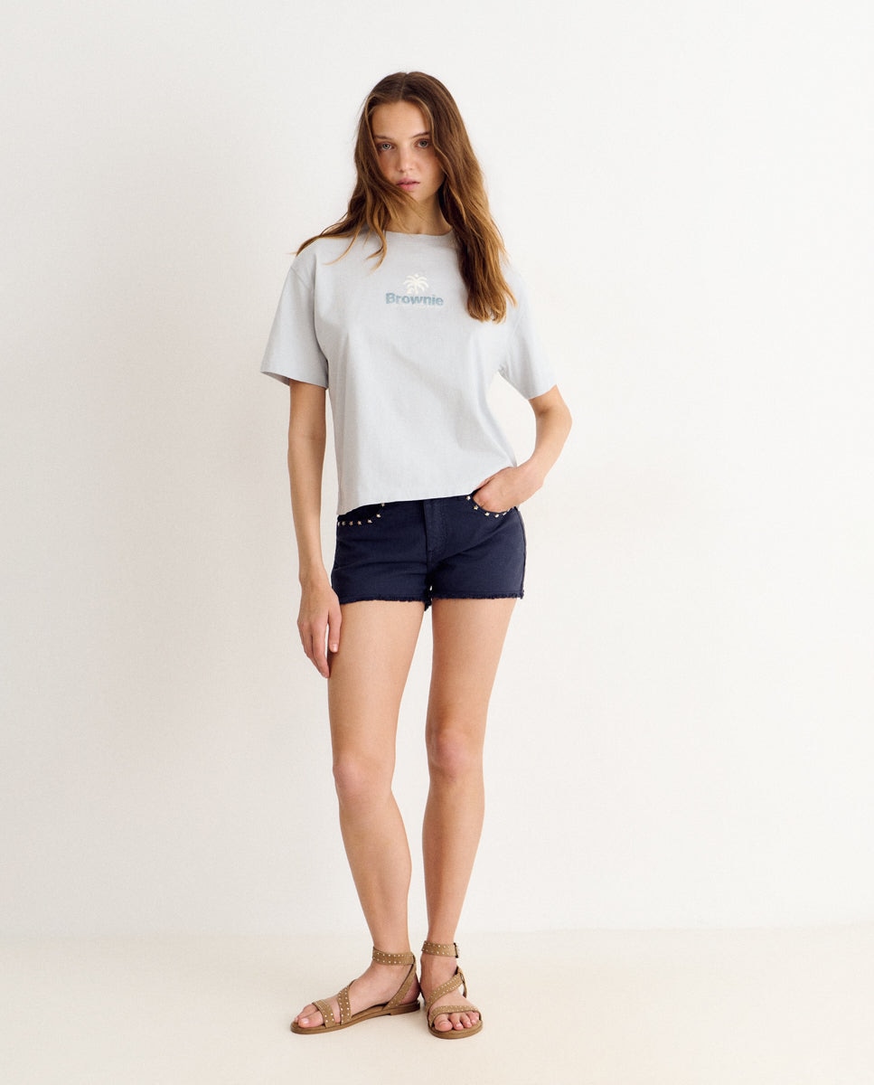 Short com Tachas de Estrelas Azul-marinho-2