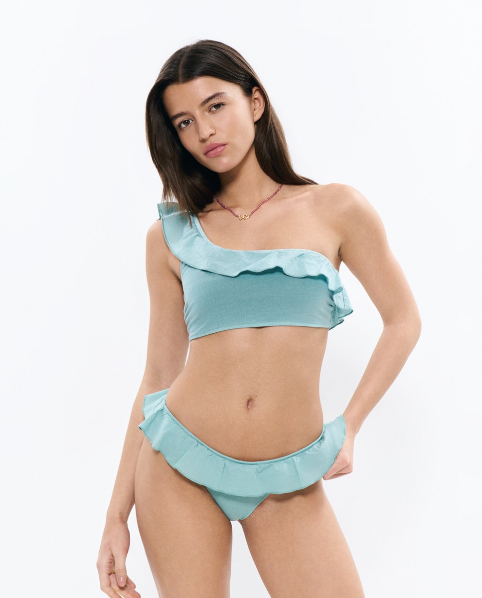 Cueca de Biquíni com Folho Azul-3