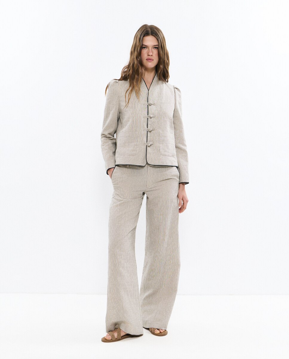 Imagem 0 de Calças com Corte a Direito de Linho Às Riscas