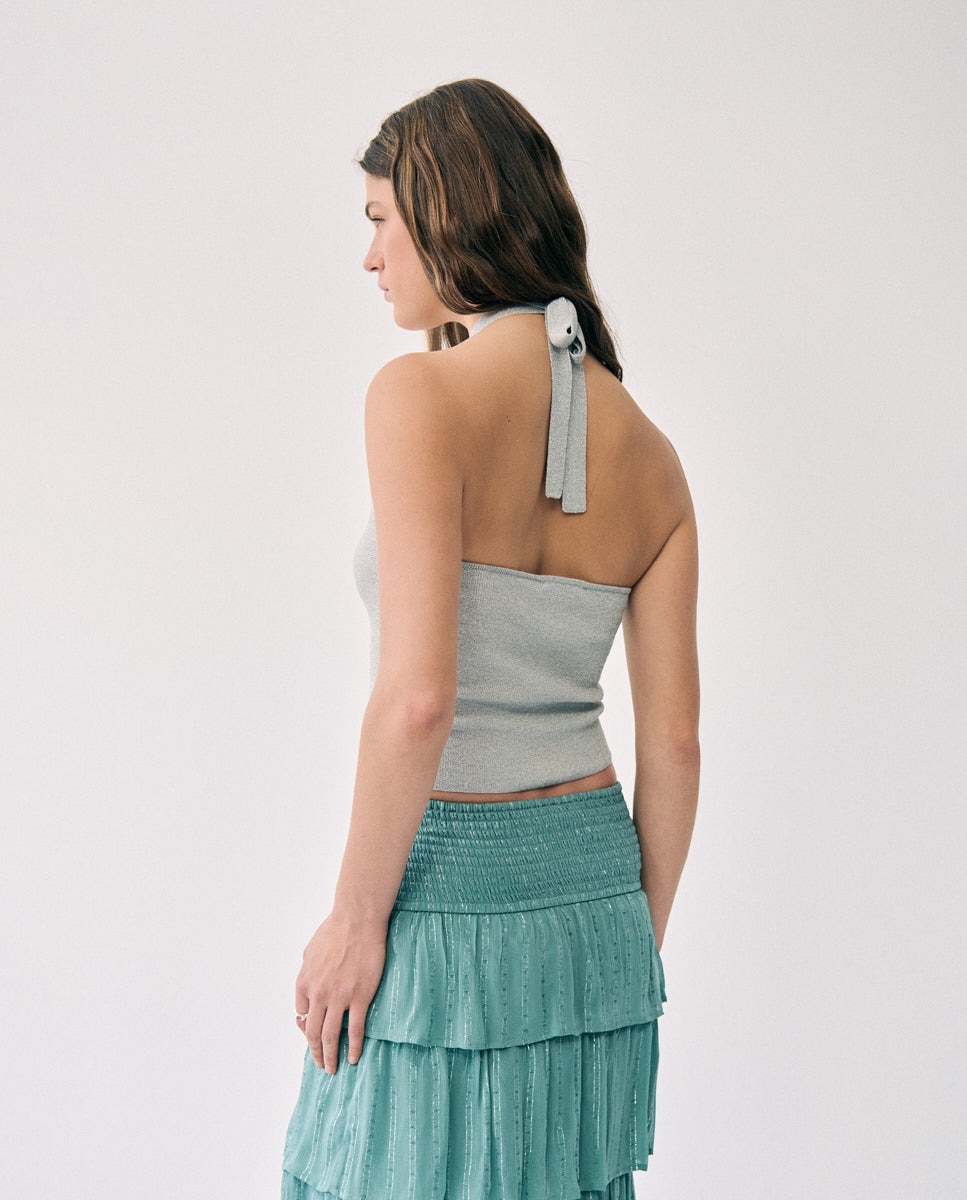 Top com Abertura e Gola Halter Prata-2