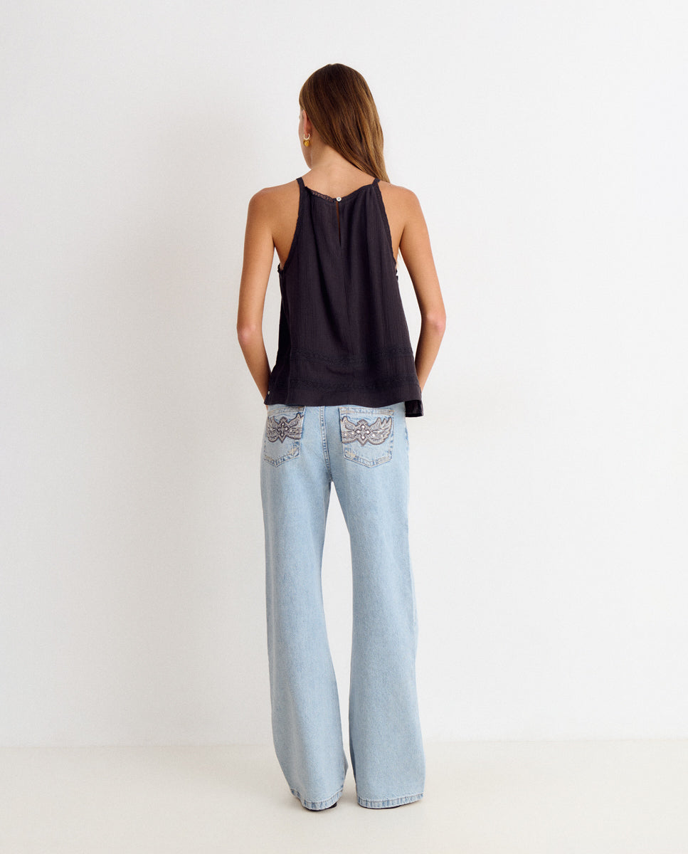 Top de Alças com Gola Halter Antracite-2