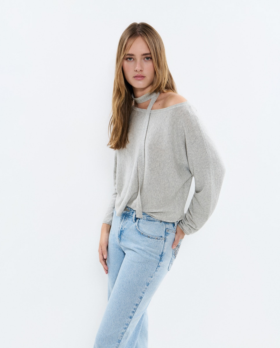 Jeans com Corte a Direito e Bolsos Bordados Azul-claro-3