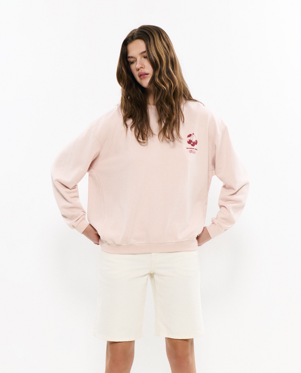 Sweatshirt com Logo e Cerejas Rosa-2