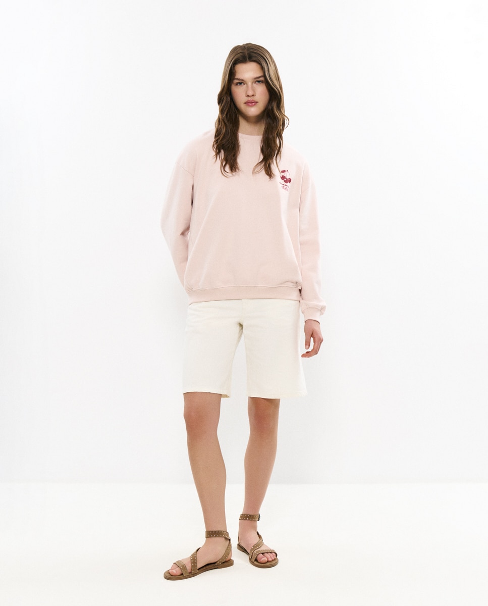 Sweatshirt com Logo e Cerejas Rosa-3