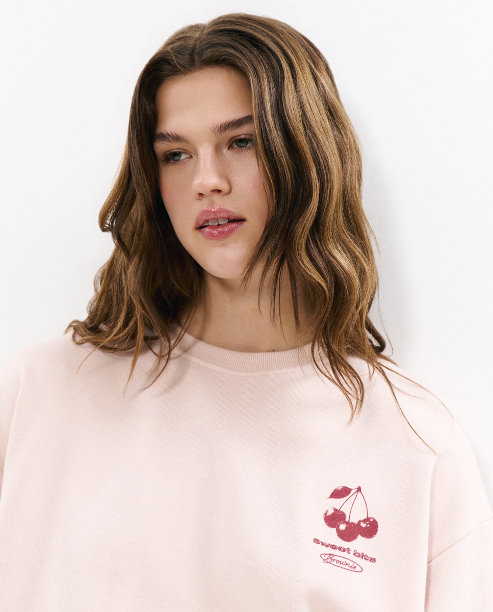 Sweatshirt com Logo e Cerejas Rosa-4