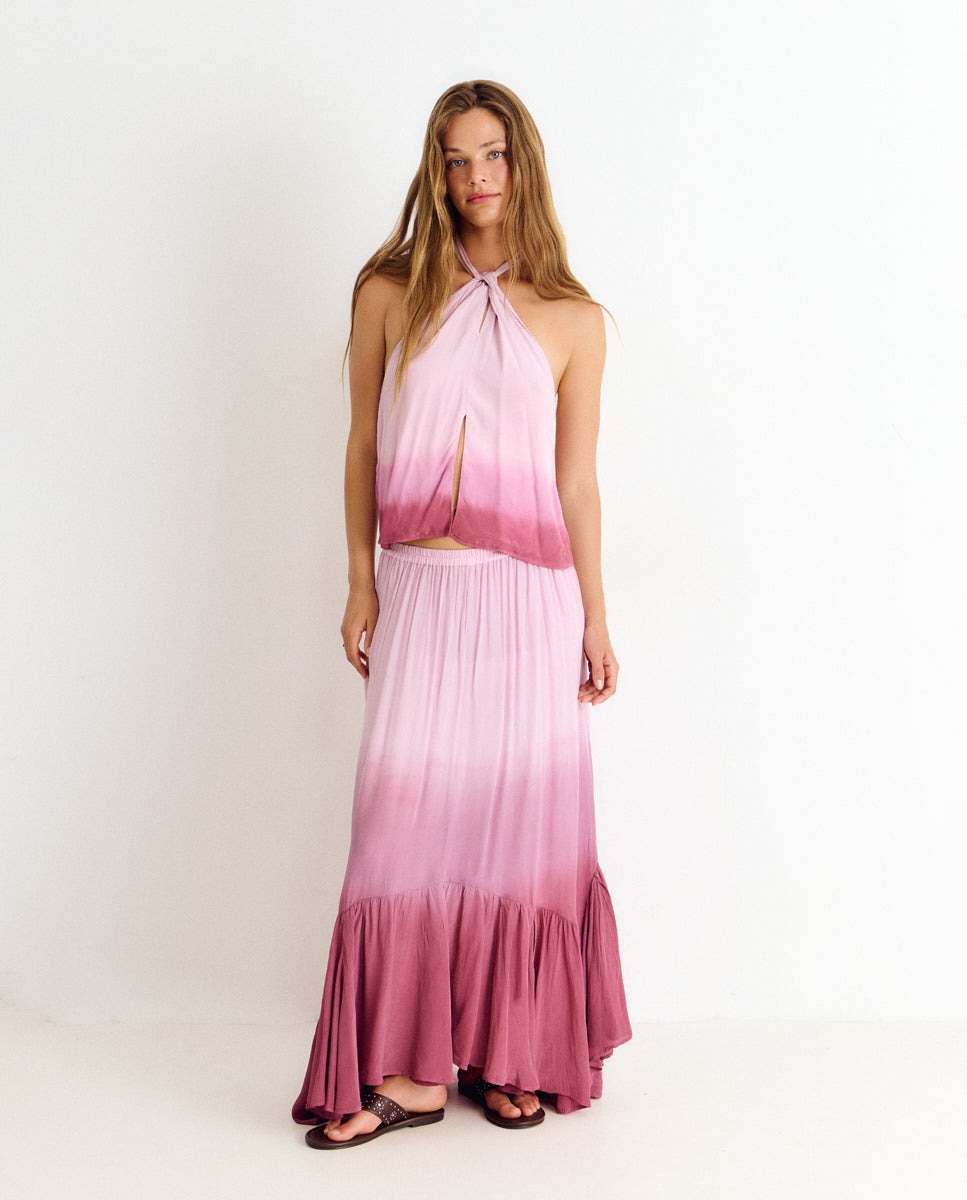 Top com Gola Halter Rosa-3