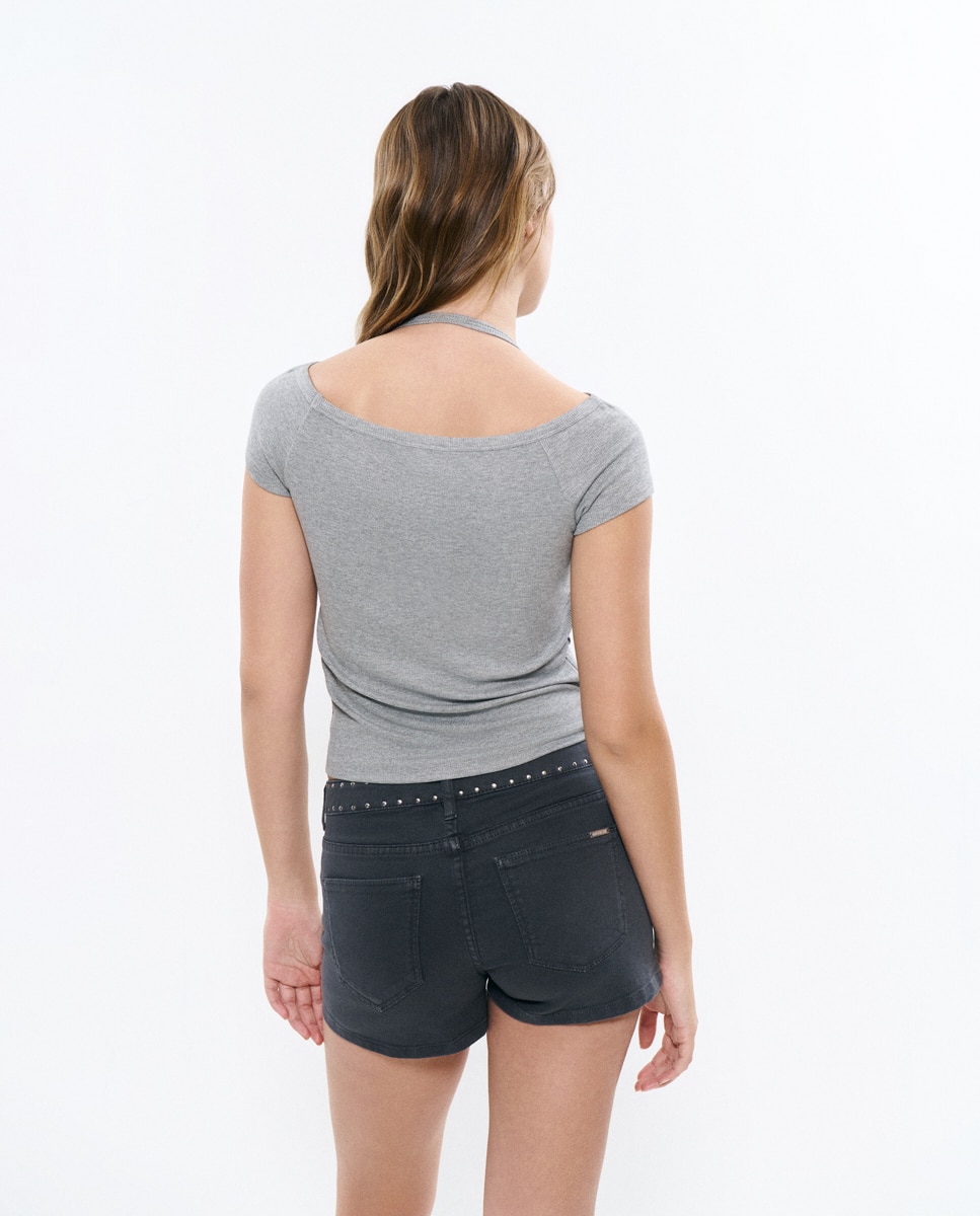 T-shirt com Efeito Duplo Cinzento-2