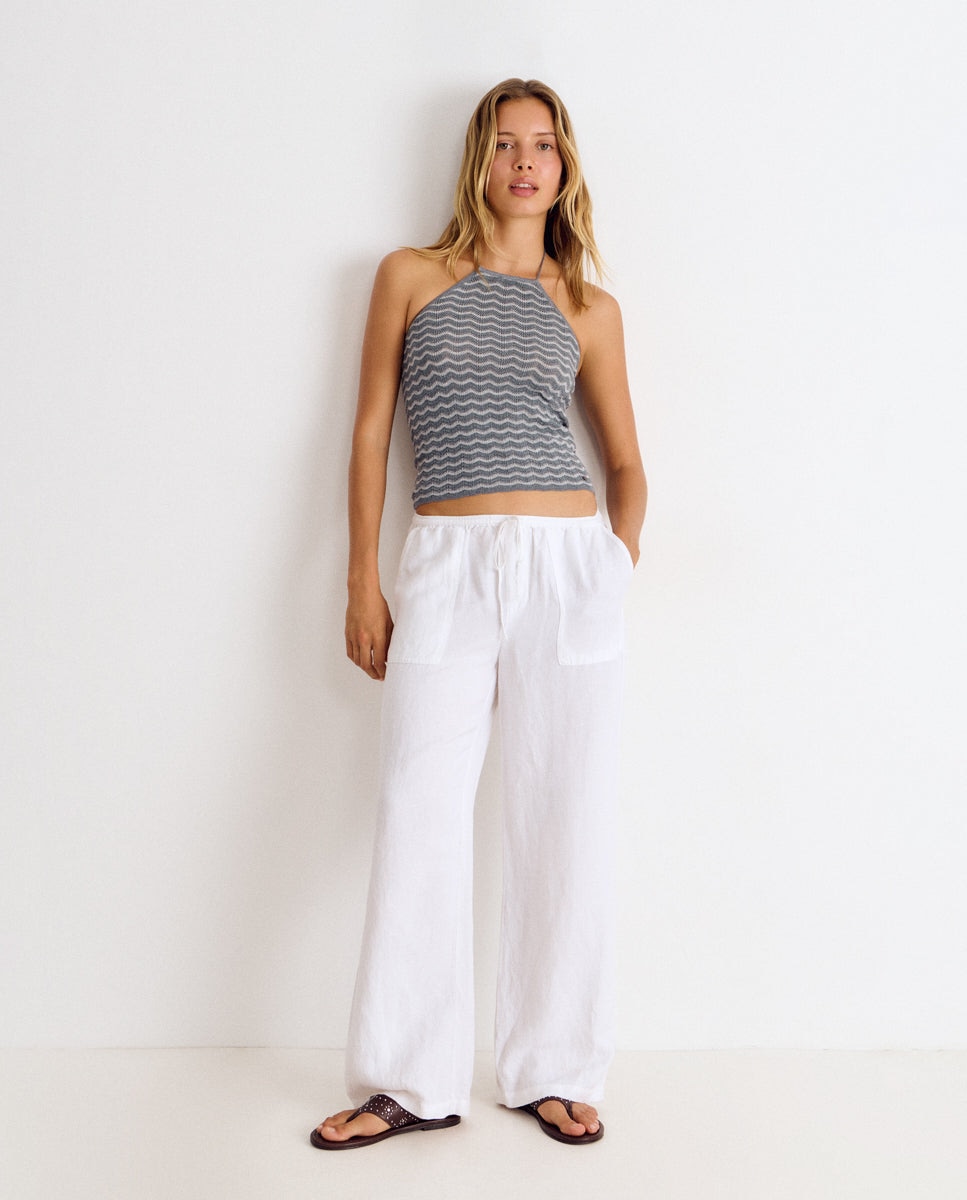 Top com Gola Halter e Ondas Azul-3