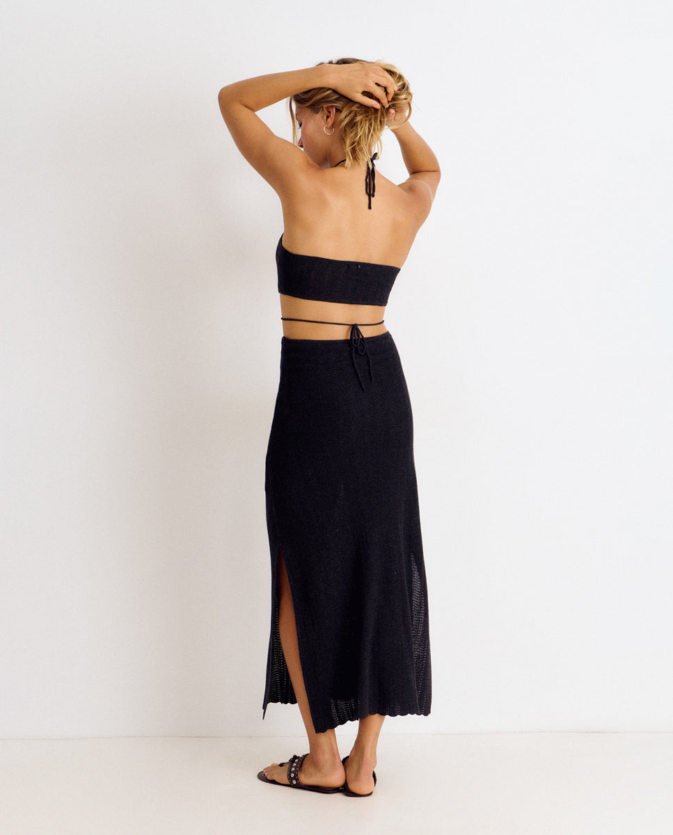 Vestido Midi de Malha com Cut-out Preto-2