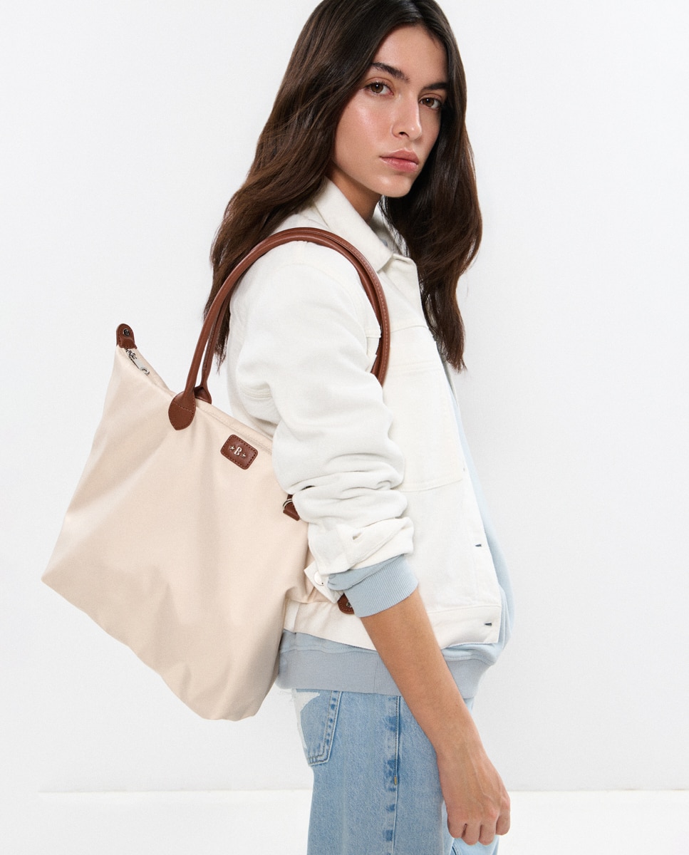 Mala de Ombro Tipo Shopper Bege-2