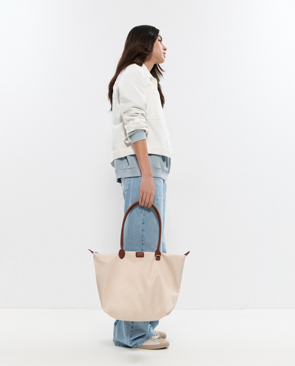 Mala de Ombro Tipo Shopper Bege-3
