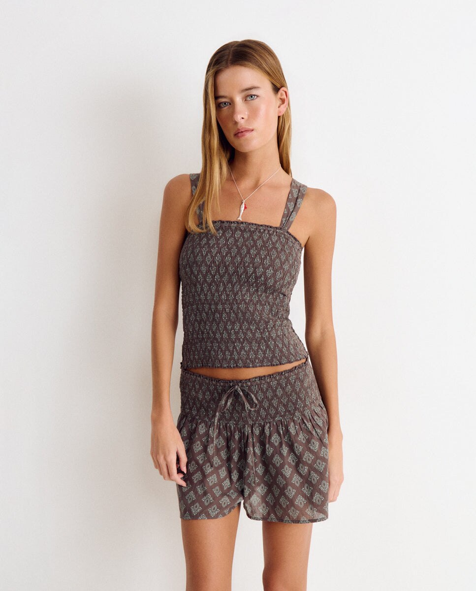 Short Estampado com Smock Antracite-3