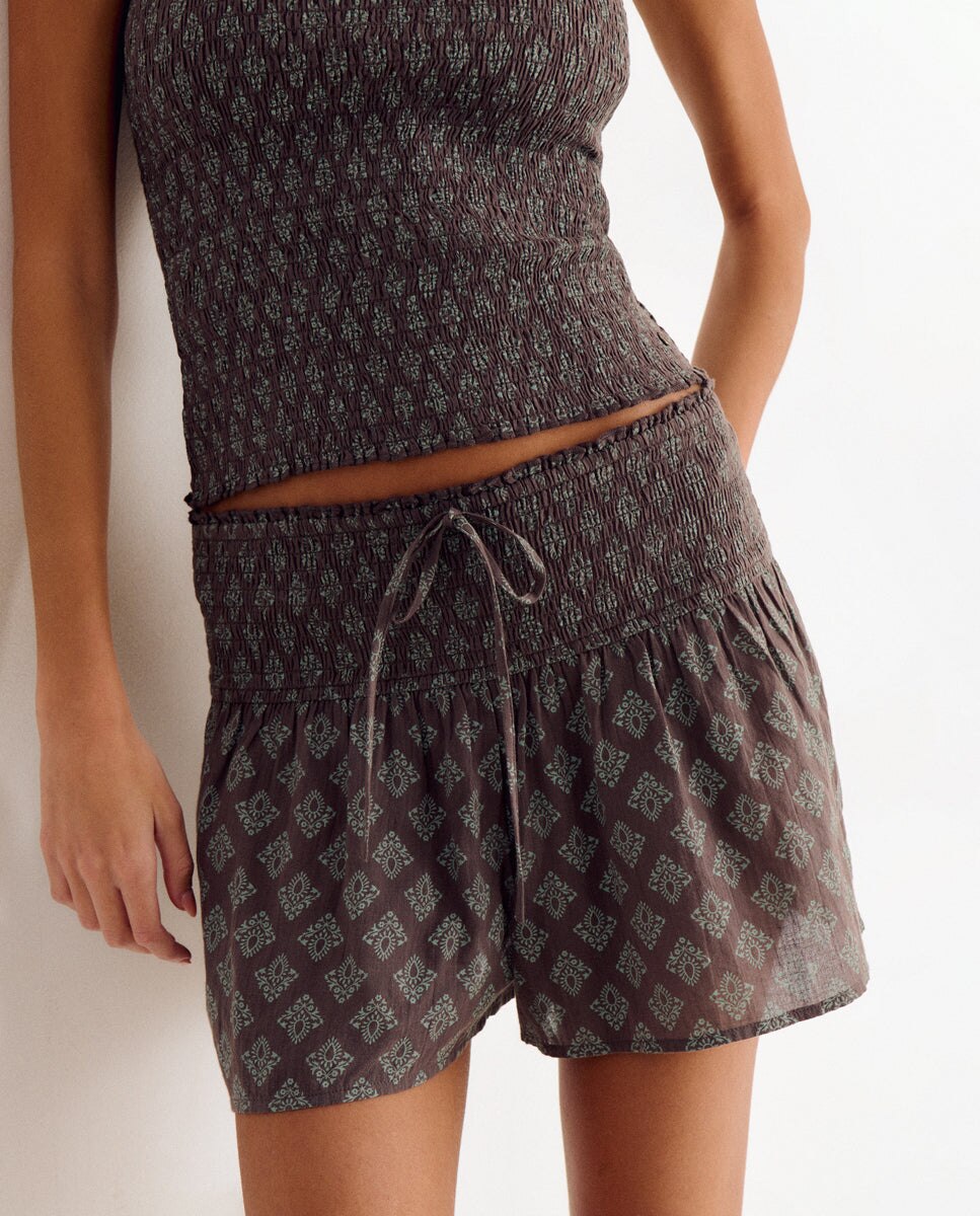 Short Estampado com Smock Antracite-4