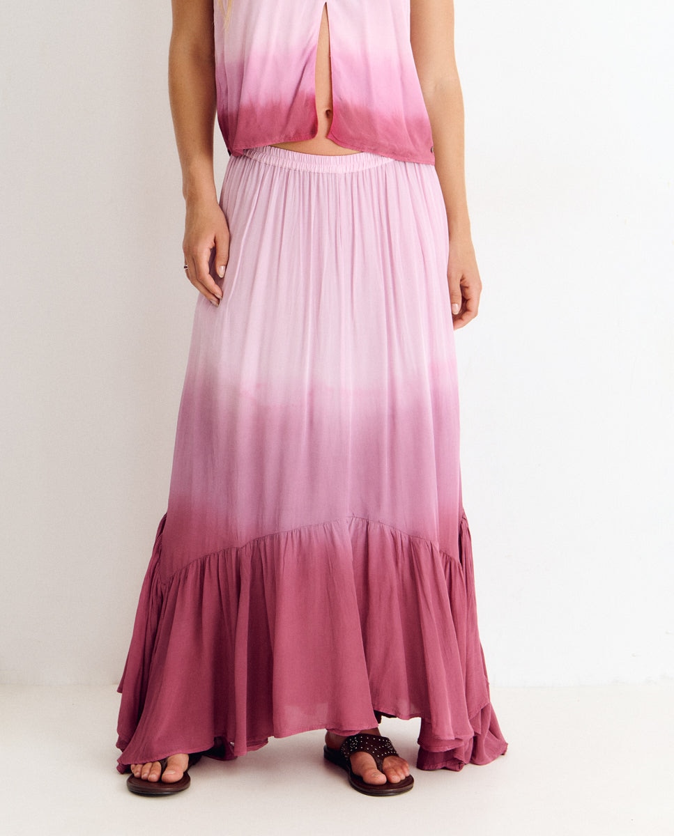 Saia Comprida Estampada Rosa-4