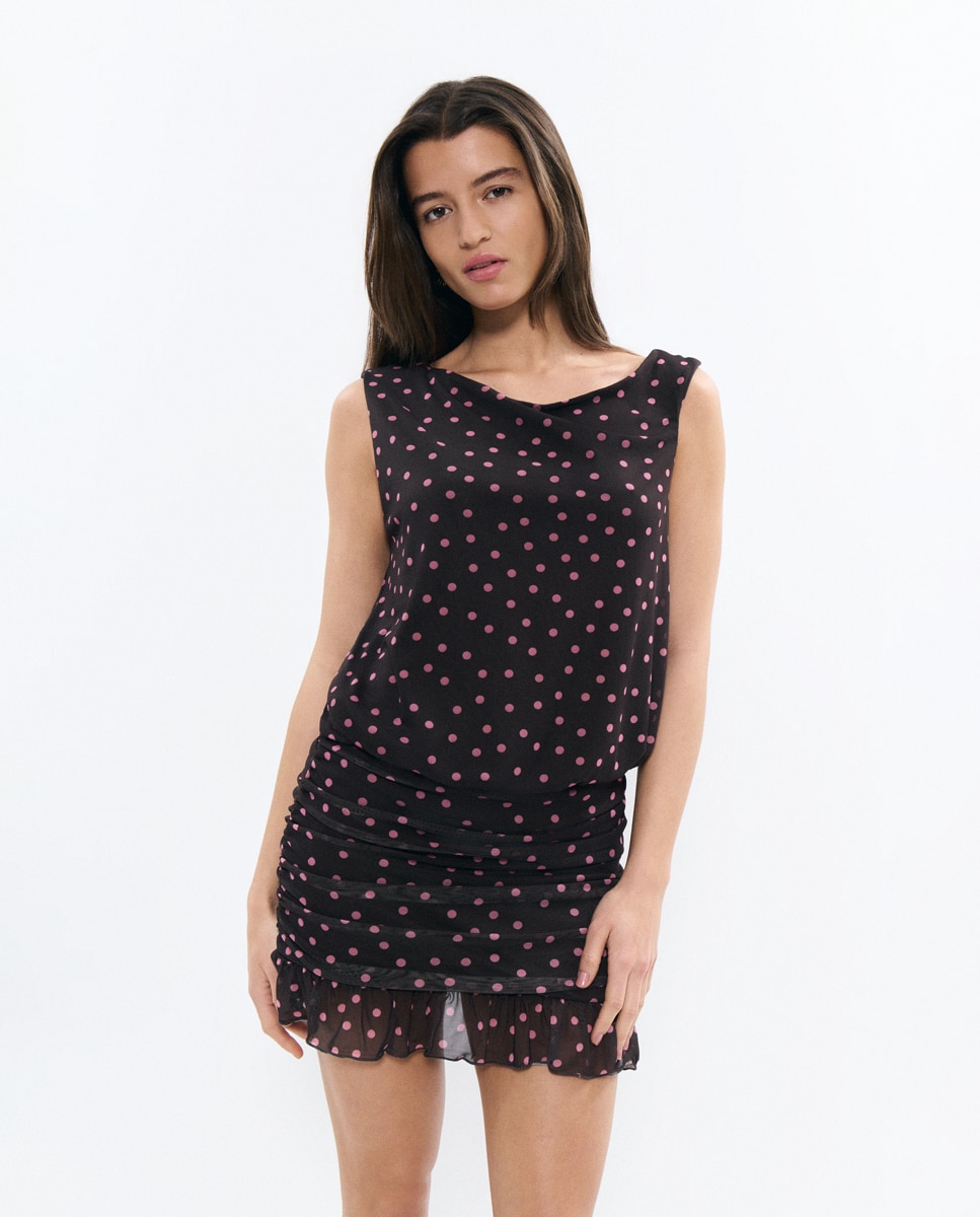 Imagem 0 de Vestido Curto Drapeado de Bolinhas