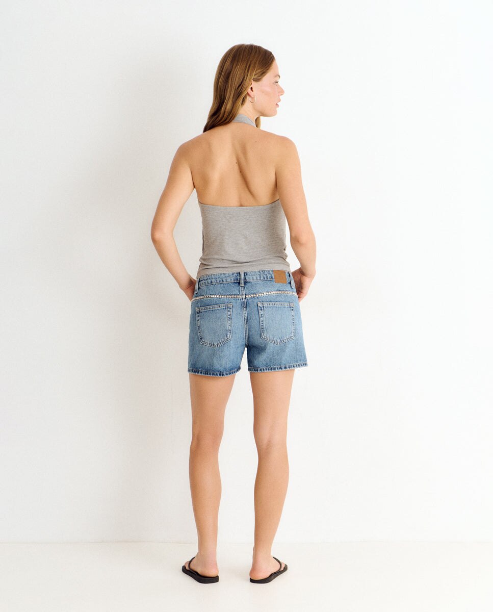 Shorts com Detalhe de Tachas Azul-2