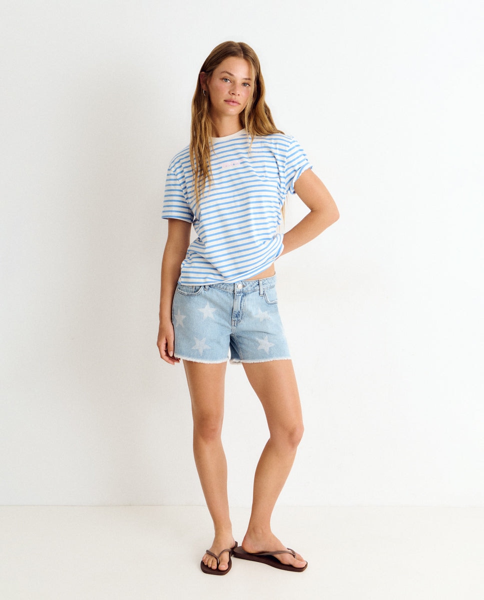 Shorts com Estrelas Azul-3