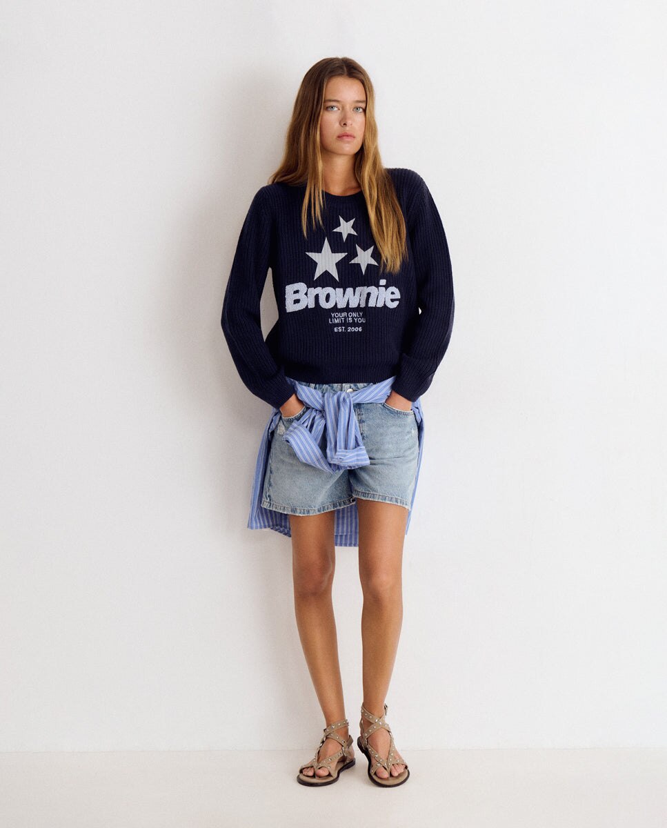 Camisola com Logo e Estrelas Marinho-3