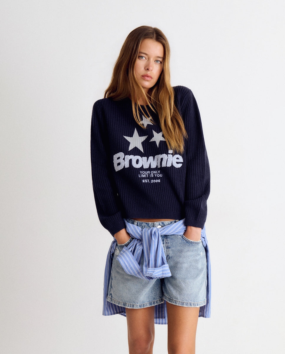 Camisola com Logo e Estrelas Marinho-4