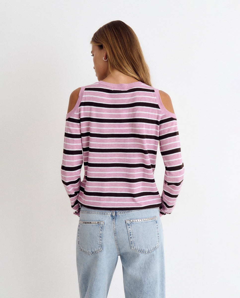 Camisola Às Riscas com Logo Rosa-2
