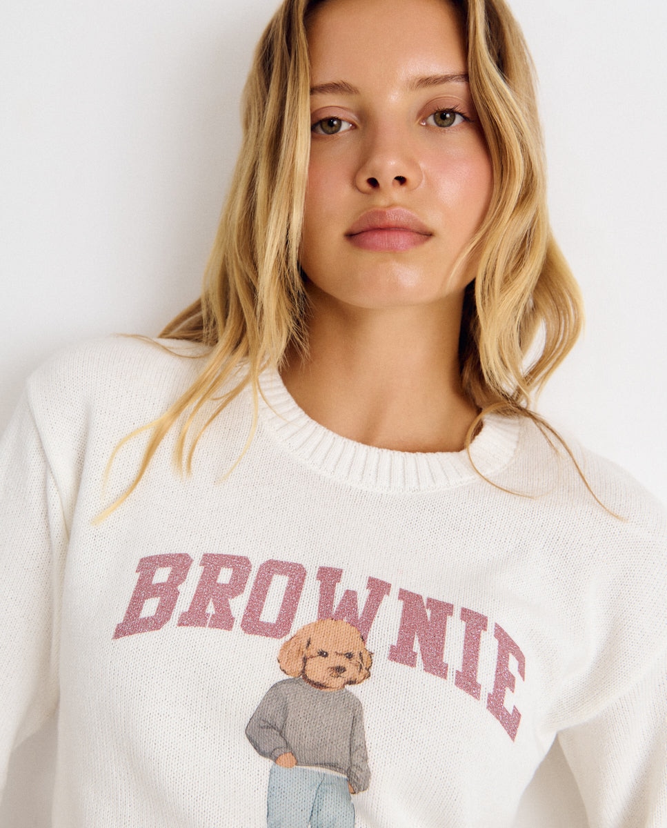 Camisola com Logo e Cachorro Cru-4