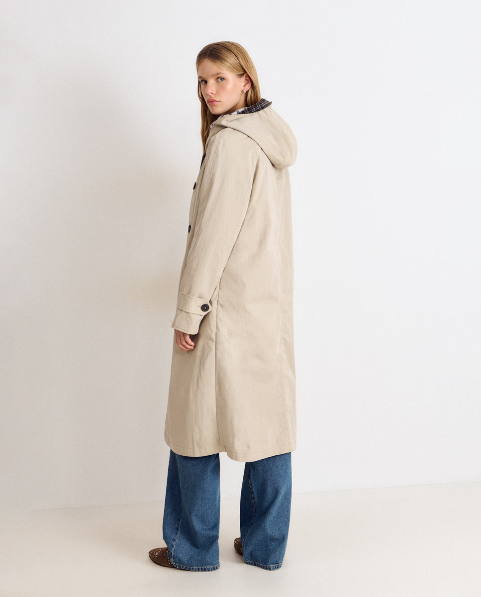Gabardina Comprida com Capuz Branco-2
