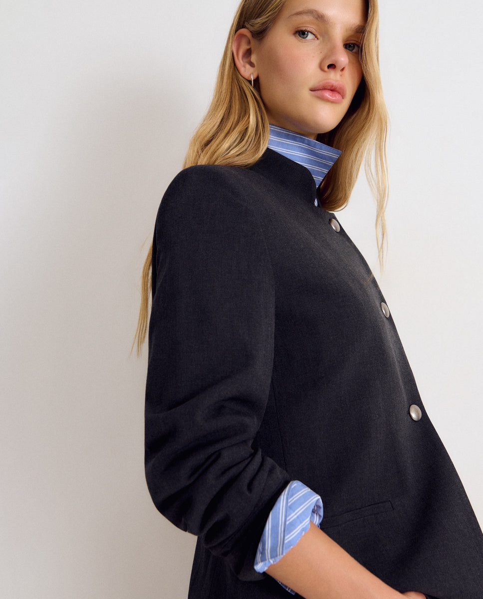 Blazer Cruzado com Botões Cinzento-3