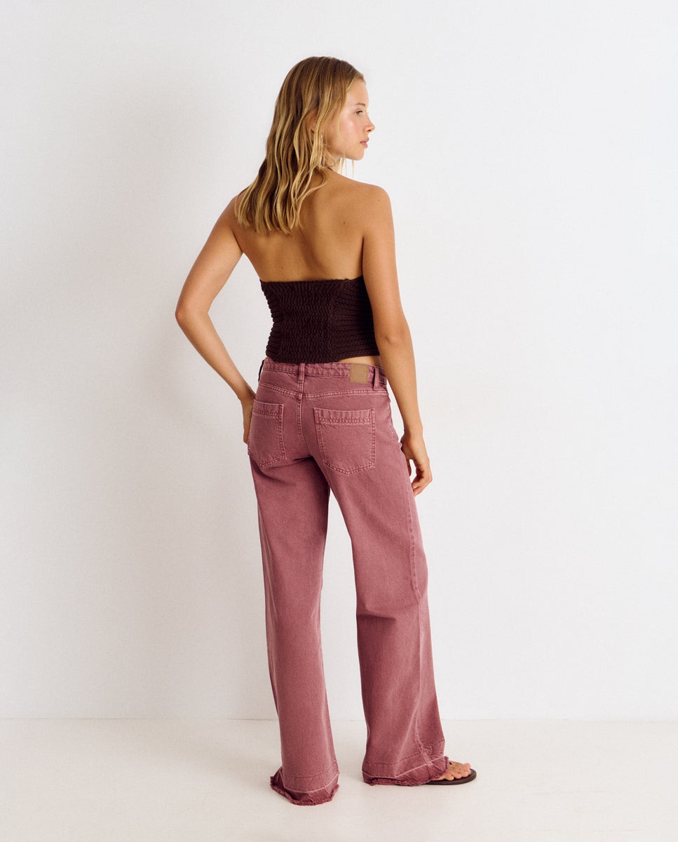 Calças com Corte a Direito com Bolsos Frontais Rosa-2