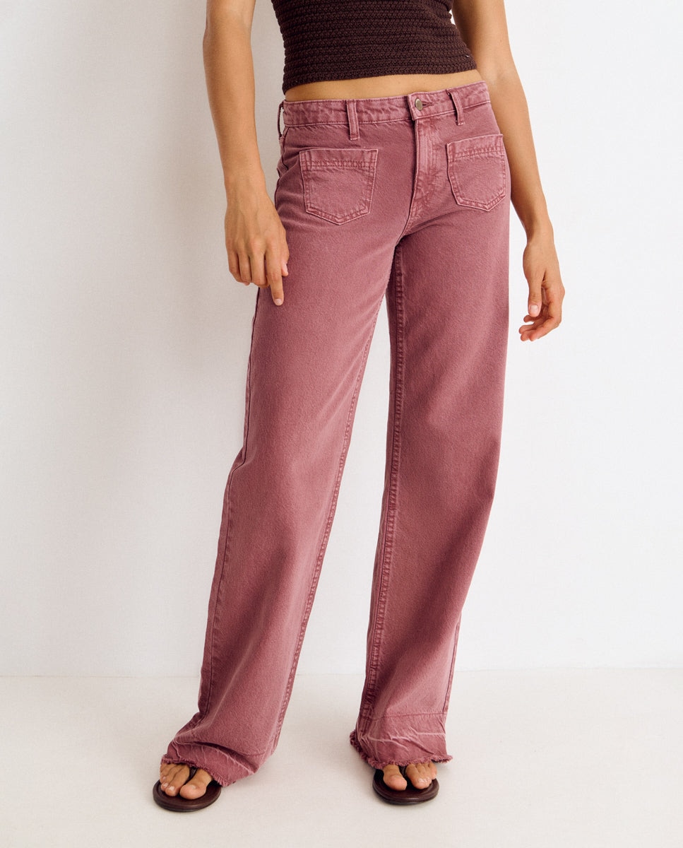 Calças com Corte a Direito com Bolsos Frontais Rosa-4