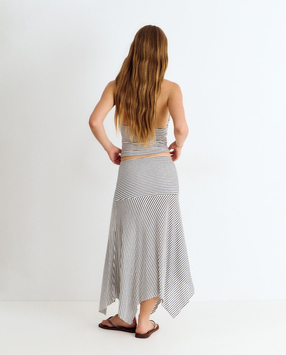 Saia Midi Às Riscas Azul-2