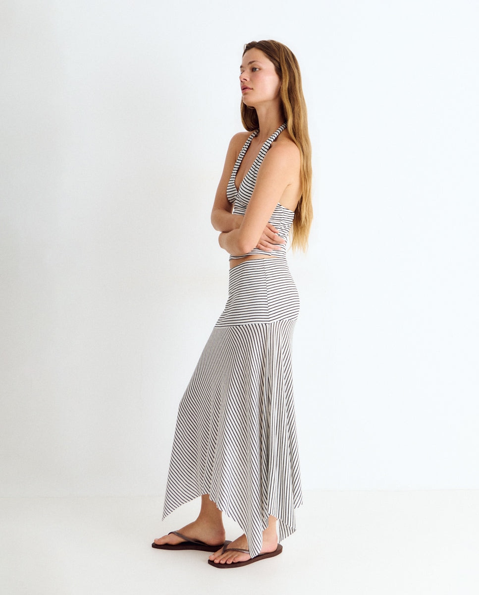 Saia Midi Às Riscas Azul-3