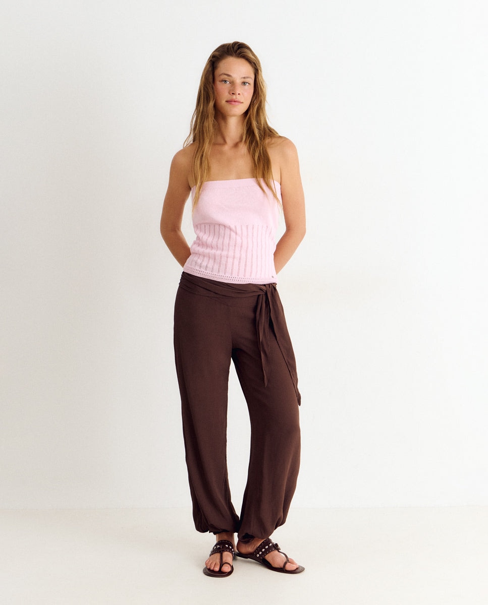 Top Bandeau de Malha Rosa-3