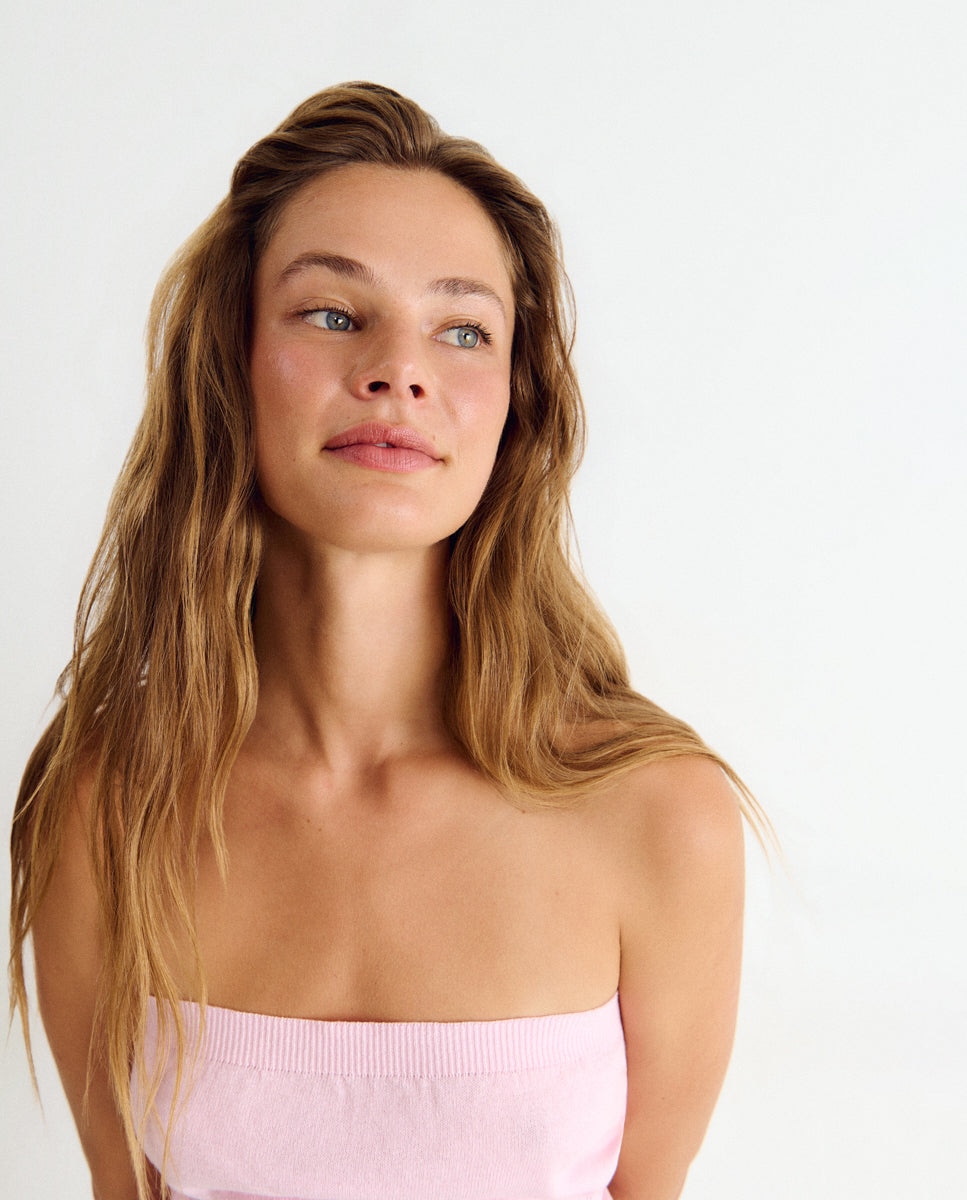 Top Bandeau de Malha Rosa-4