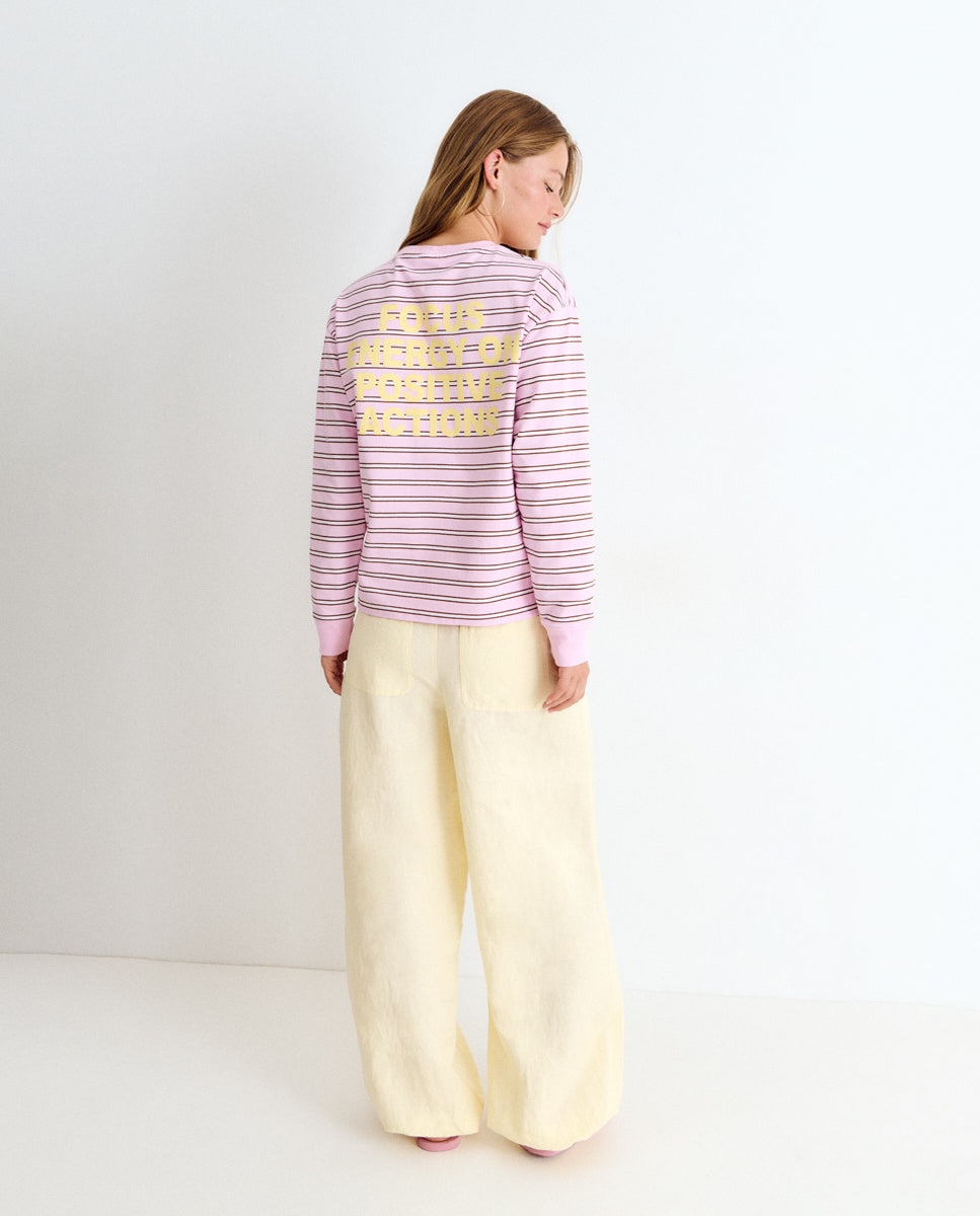 Sweatshirt Às Riscas com Estampado Grande Rosa-2